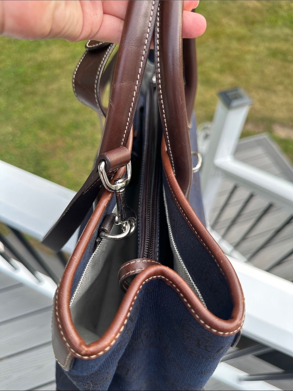 Dooney & Bourke Navy and Brown Monogram Handbag with Matching Pouch - Picture 15 of 16